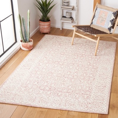 Ivory and Pink Hand-Tufted Wool Floral Area Rug