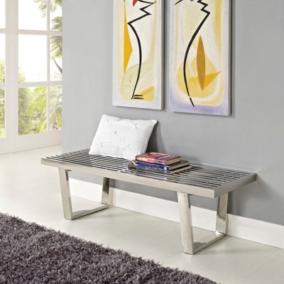 Modway Sauna 4' Mid-Century Modern Stainless Steel Bench - Silver
