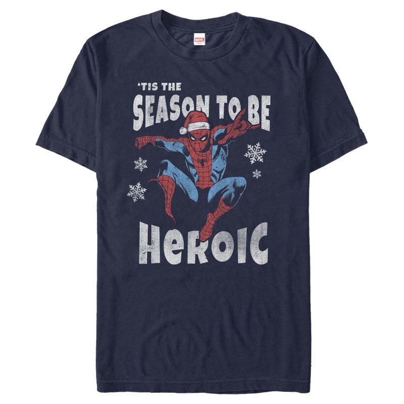 Men's Marvel Christmas Spider-Man Heroic Season T-Shirt, 1 of 5
