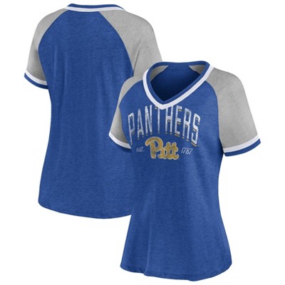 Wear by Erin Andrews Women's Pitt Panthers Grey Raglan Short Sleeve V-Neck T-Shirt, XL, Gray