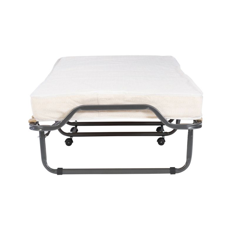 Twin Luxor Transitional Folding Bed with Mattress in Natural Fabric Cover with Wheels - Linon, 5 of 15