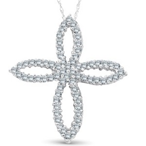 Pompeii3 1ct 14K White Gold Fancy Diamond Cross Necklace - 1 of 4