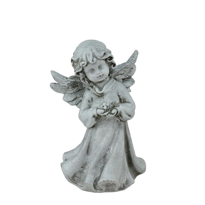 Northlight 6.5" Angel Girl Holding Flower Outdoor Garden Statue, 1 of 6