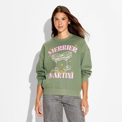 Women's Merry Martini Graphic Sweatshirt - Light Green - image 2