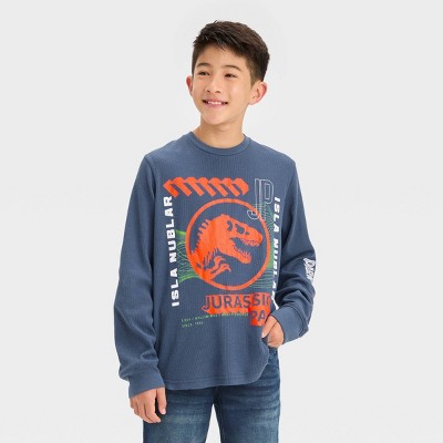 Boys' Jurassic Park Long Sleeve Thermal Graphic T-shirt - Blue S : Target