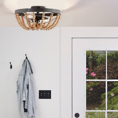Boho Driftwood 17'' Brown Beaded Semi-Flush Ceiling Lamp
