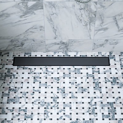 ALFI 24 Inches Black Matte Stainless Steel Linear Shower Drain with Solid Cover
