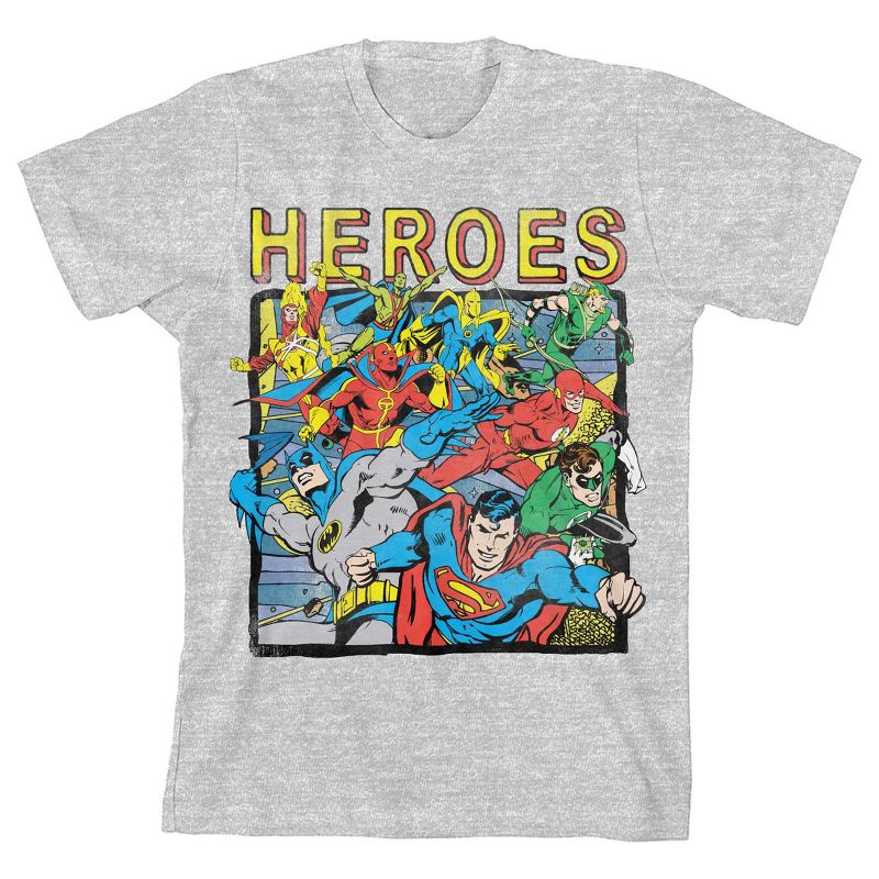Justice League Heroes Boy's Heather Grey T-shirt, 1 of 3