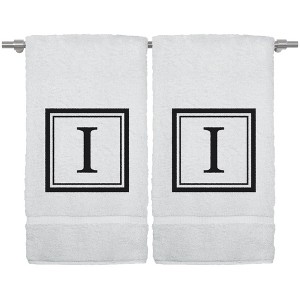 BC BARE COTTON Monogrammed Hand Towel, 100% Turkish Cotton - Set of 2 - White - Black Square - 1 of 4