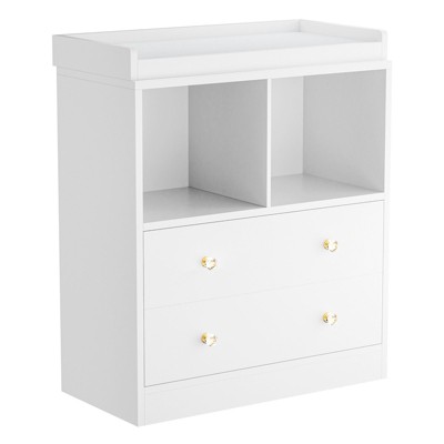 Coucheta Baby Changing Table with Pad, 2 Drawers & 2 Shelves (Color: White)