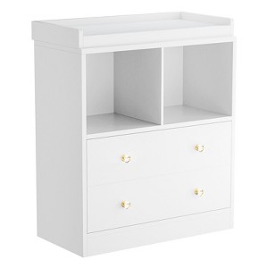Coucheta Baby Changing Table with Pad, 2 Drawers & 2 Shelves (Color: White) - 1 of 4