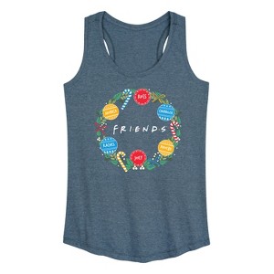Women's Friends Wreath Graphic Racerback Tank - Heather Blue - X-Large - 1 of 4