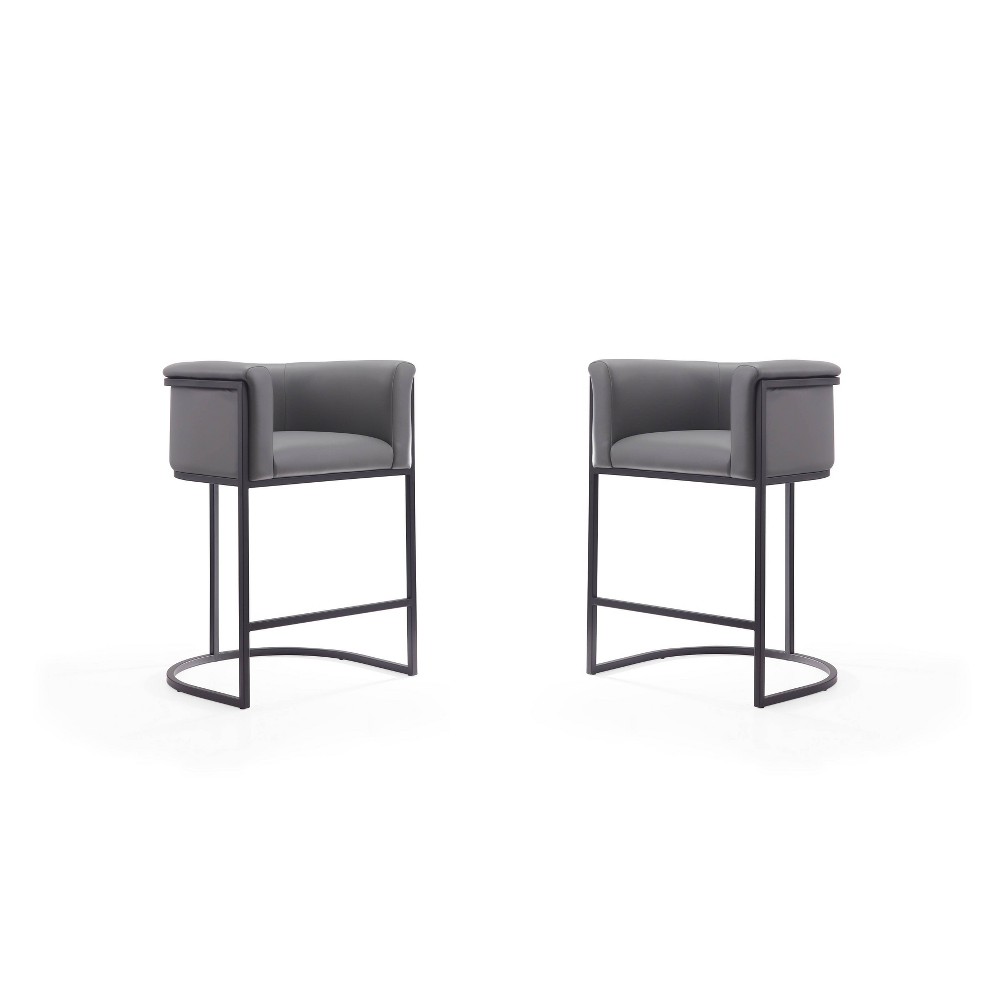 Photos - Chair Set of 2 Cosmopolitan Upholstered Metal Counter Height Barstools Gray - Manhattan Comfort: Faux Leather, Low Back, Footrest