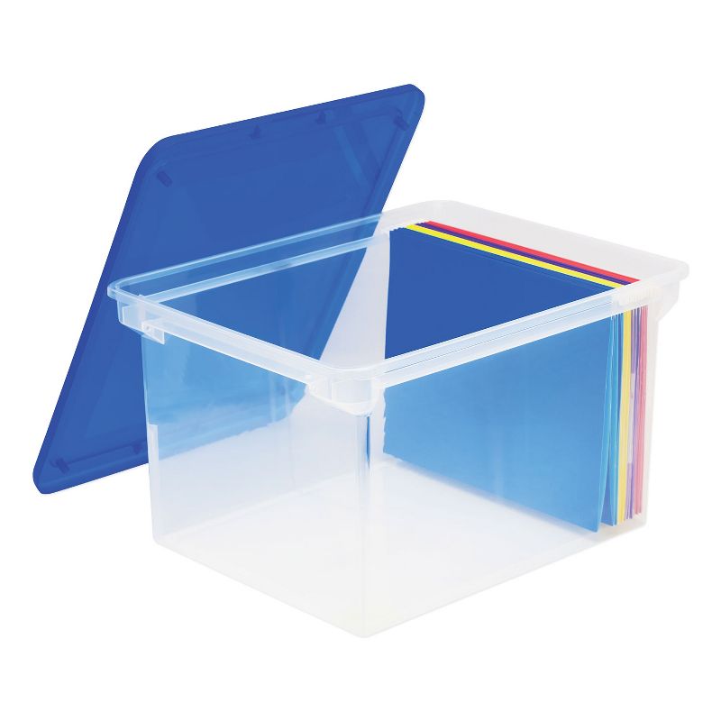 Storex Plastic File Tote Storage Box Letter/Legal Snap-On Lid Clear/Blue 61508U01C, 2 of 5
