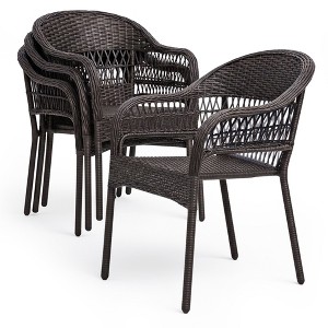 Arro Bistro Stacking Chairs, Mocha, Wicker Construction, Indoor & Outdoor - 4 Piece Set - 1 of 4