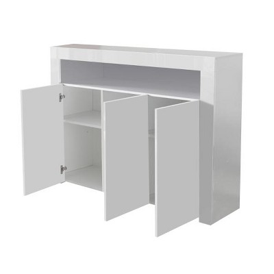 Vynxaria Black High Gloss LED Sideboard 3-Door Modern Storage Cabinet Wooden Buffet TV Stand for Living Room Dining Area