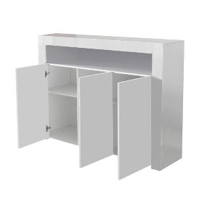 Vynxaria Black High Gloss LED Sideboard 3-Door Modern Storage Cabinet Wooden Buffet TV Stand for Living Room Dining Area - 1 of 4