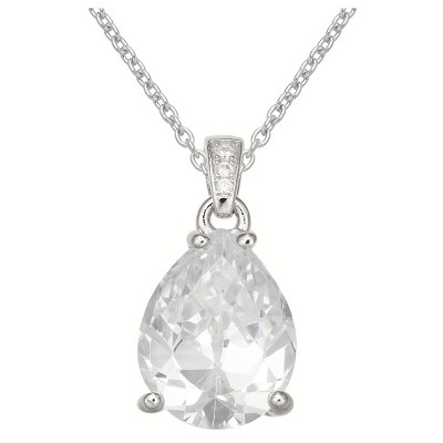 Women's Pear Shaped Cubic Zirconia Pendant on Sterling Silver Cable Chain - Clear/Silver (18")