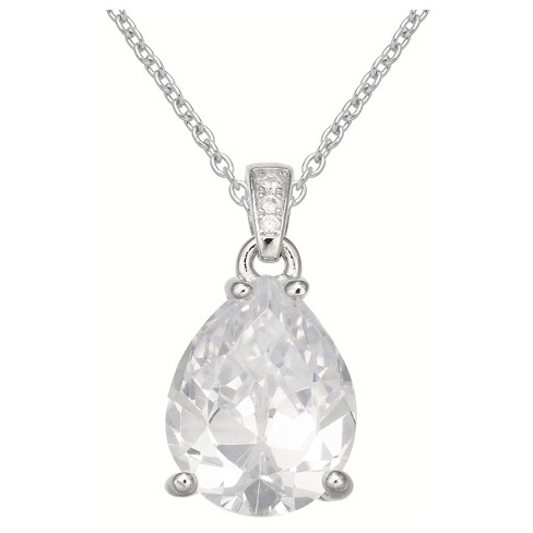 Women\'s Pear Shaped Cubic Zirconia Pendant On Sterling Silver Cable Chain -  Clear/silver (18\