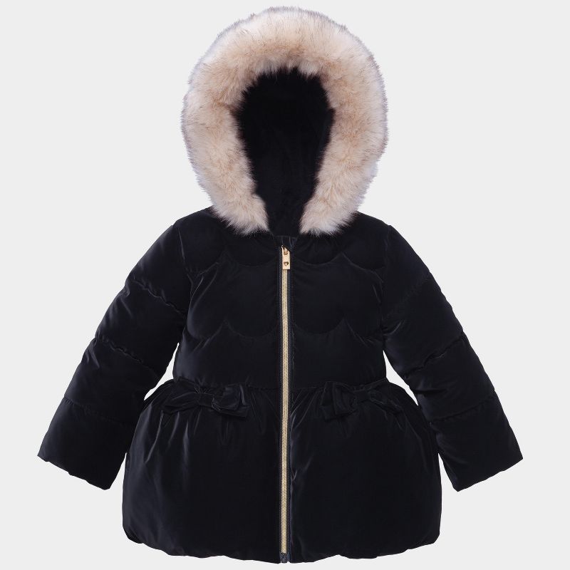 Rokka&Rolla Toddler Girls' Glossy Winter Coat Mini Fur Lined Kids Jacket-Pearl Black, size 2T