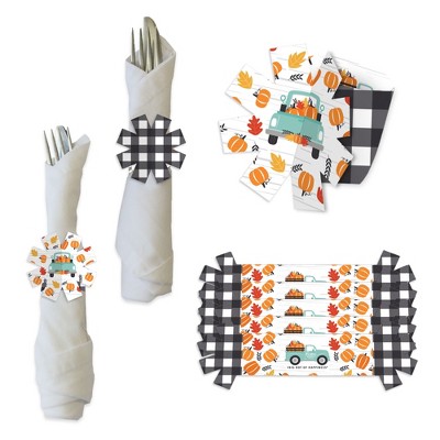 Big Dot of Happiness Happy Fall Truck - Harvest Pumpkin Party Paper Napkin Holder - Napkin Rings - Set of 24