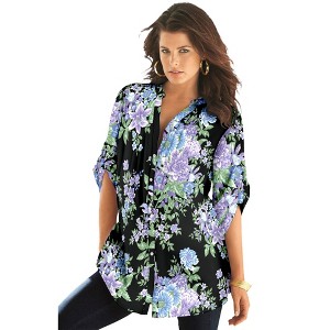 Roaman's Women's Plus Size Floral Big Shirt - 1 of 4