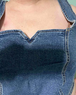 Women's Cropped Slim Fit Smocked Back Denim Corset Tank Top - Ava & Viv™  Black 1x : Target