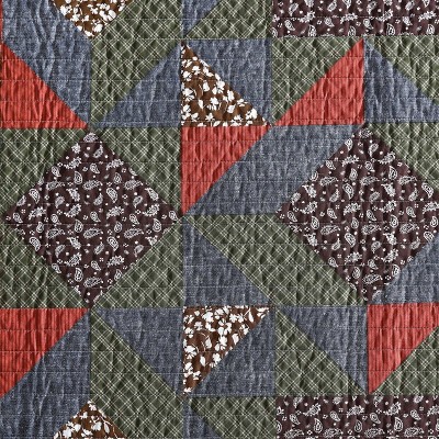 Full Patchwork Cotton Reversible Quilt Set in Brown