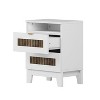 CAVINAS 2-Drawer Farmhouse Wooden Nightstand with Strip Decoration, Bedside Table for Bedroom, Living Room - 3 of 4