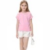 Girls Short Sleeve T-Shirt Top Solid Roll Up Cuffs Crew Neck Fashion Tees with Spliced 3D Floral - 2 of 3