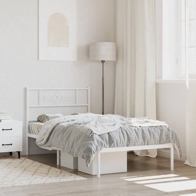 vidaXL Metal Bed Frame with Headboard White 39.4 in.x74.8 in. Twin
