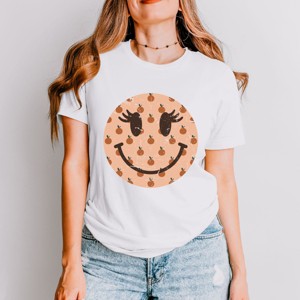 Simply Sage Market Women's Smiley Face Peaches Short Sleeve Graphic Tee - 1 of 4