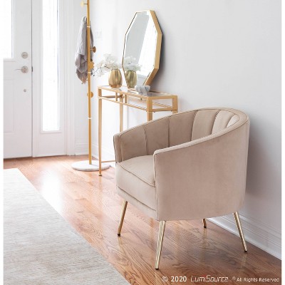 Champagne Velvet Barrel Accent Chair with Gold Metal Legs