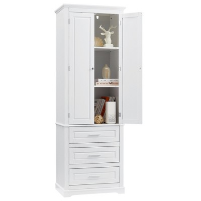 Ridstar 70 in. White Tall Storage Cabinet with Three Drawers for Bathroom/Office