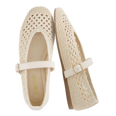 Обувь CUSHIONAIRE Graff Mary Jane Shoes for Women, Woven Ballet Flats with Adjustable Buckle Strap, Lightweight Slip On Shoes, CREAM 8