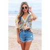 Amaryllis Women’s Multi Floral Print Puff Sleeve V Neck Embroidered Trim Lightweight Relaxed Fit Statement - 2 of 4