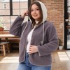 Women's Plus Size Fleece Hooded Fuzzy Long Sleeve Button Down Casual Teddy Jacket with Pockets - Agnes Orinda - 2 of 4