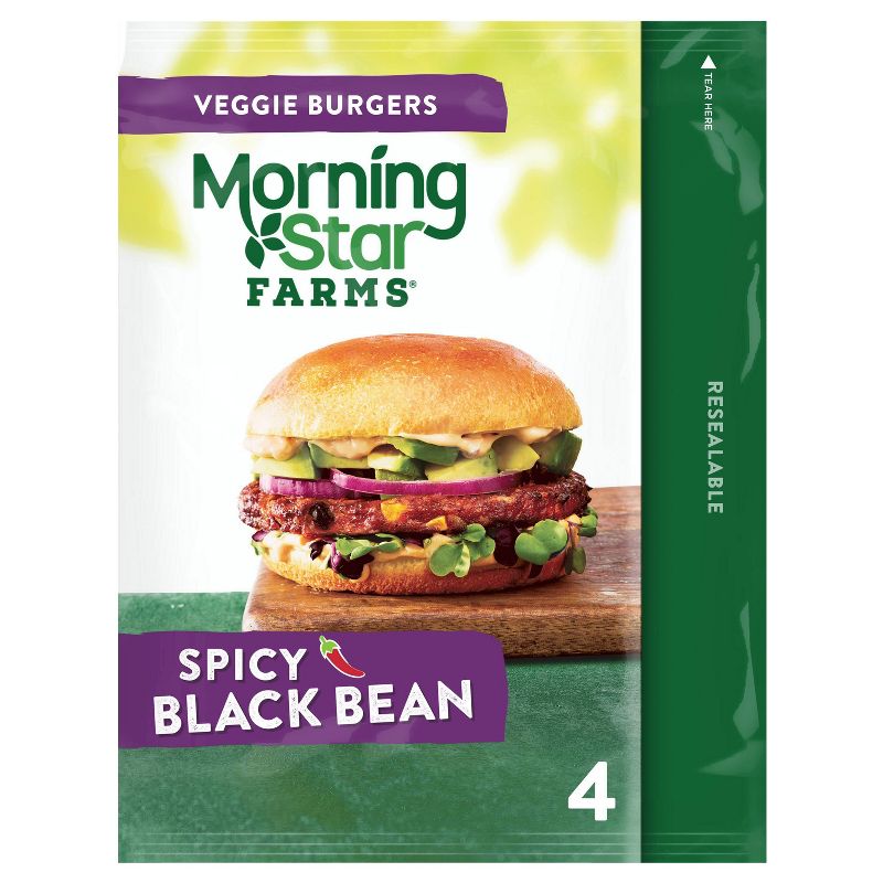 Morningstar Farms Spicy Black Bean Veggie Burgers - Frozen - 9.5oz/4ct, 1 of 11