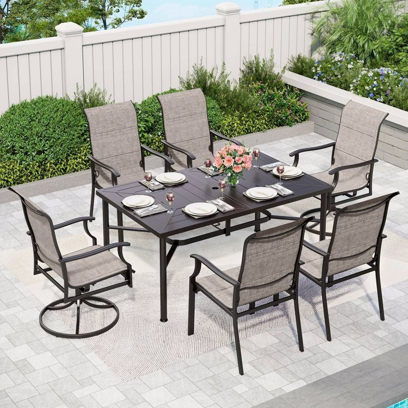 7pc Outdoor Dining Set with Rectangular Table with 1.9&#34; Umbrella Hole &#38; Padded Textilene Chairs  - Gray/Black - Captiva Designs, 1 of 16