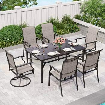 7pc Outdoor Dining Set with Rectangular Table with 1.9" Umbrella Hole & Padded Textilene Chairs  - Gray/Black - Captiva Designs