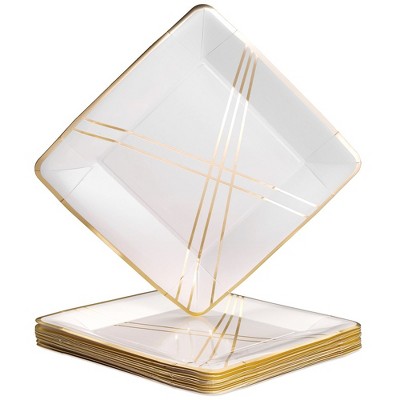 Silver Spoons Elegant Disposable Square Plates for Party, Heavy Duty Disposable Dinner Set (18 PC)