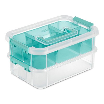 Set of 8, Stackable Clear Bins with Removable Dividers - Food