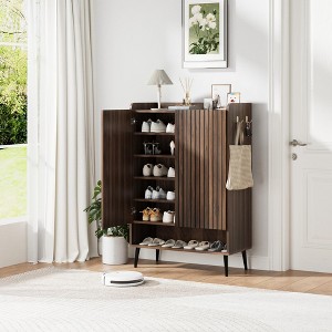 Large Shoe Cabinet with Doors，6-Tier Shoe Organizer with 2 Doors & Additional Hooks for Hallway, Entryway, Living Room - 1 of 4