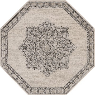 Octagon Ivory Vintage Easy-Care Synthetic Area Rug