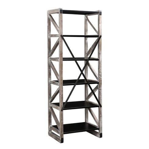 Steel 6 Shelf Bookshelf In White Wash And Black Burnham Home