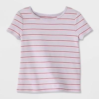 Cat & Jack Girls' Short Sleeve Striped Fitted T-Shirt - Cat & Jack™ Lavender Stripe L — фото 2