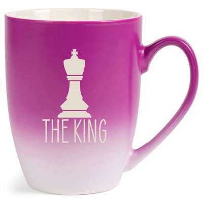 100 North Chess Game 10 Ounce Pink and White Two Toned Ombre, Comfortably Fits Your Hands, Ceramic Tea Coffee Cup Mug, The King