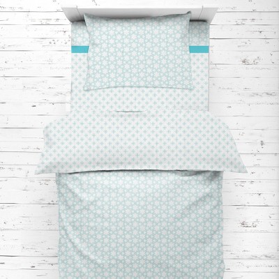 Bacati - Petals/Floral Aqua Unisex Muslin 4 pc Toddler Bedding Set