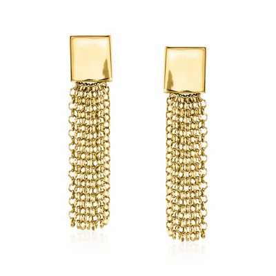 Ross-Simons Italian 18kt Gold Over Sterling Square-Top Fringe Drop Earrings