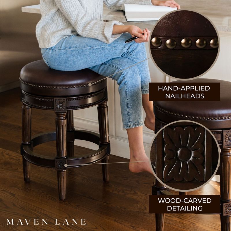 Maven Lane Pullman Upholstered Backless Swivel Kitchen Stool with Vegan Leather Cushion Seat, Set of 3, 3 of 9